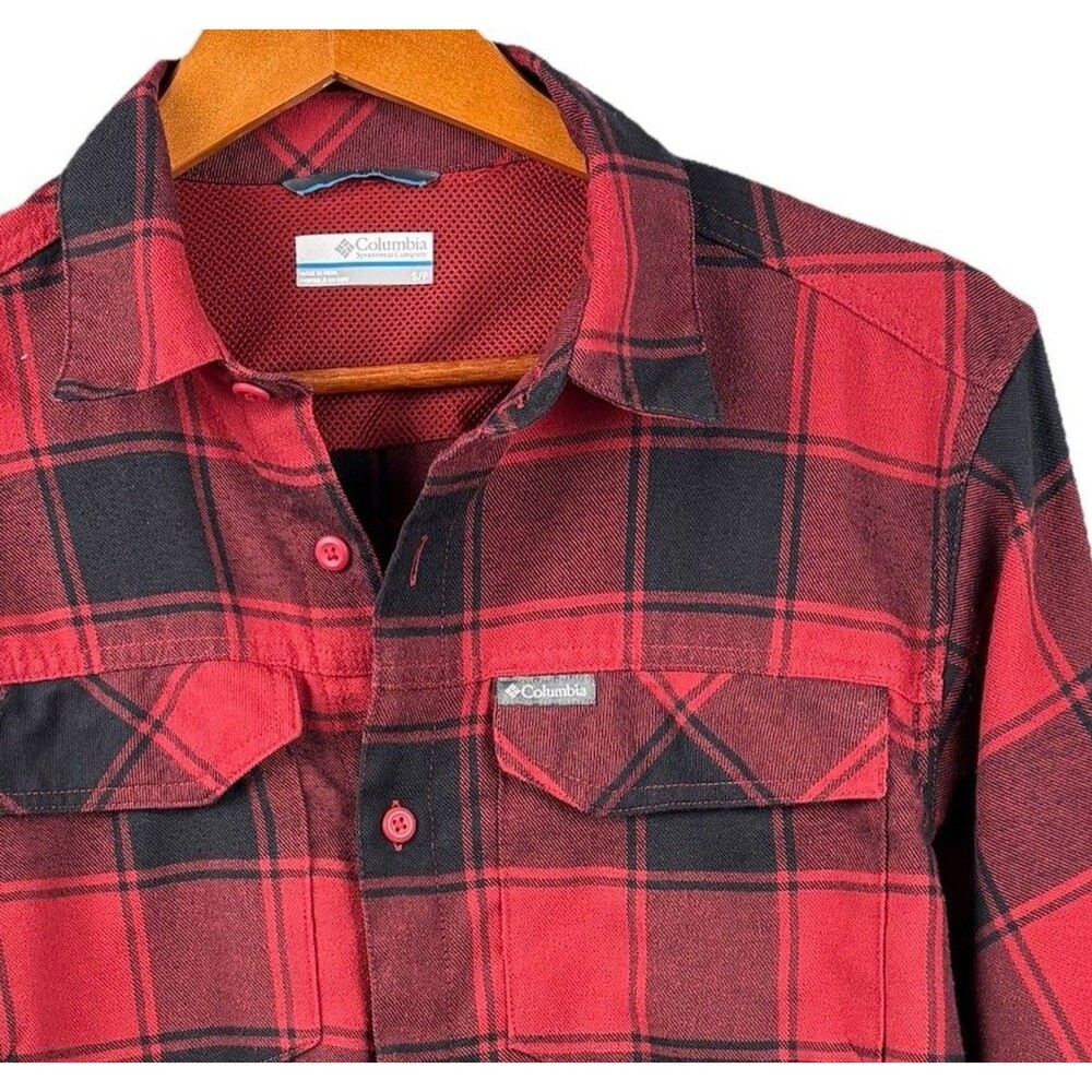 Columbia Omni-wick Men’s Black Red Flannel Small Long Sleeve Button Shirt READ